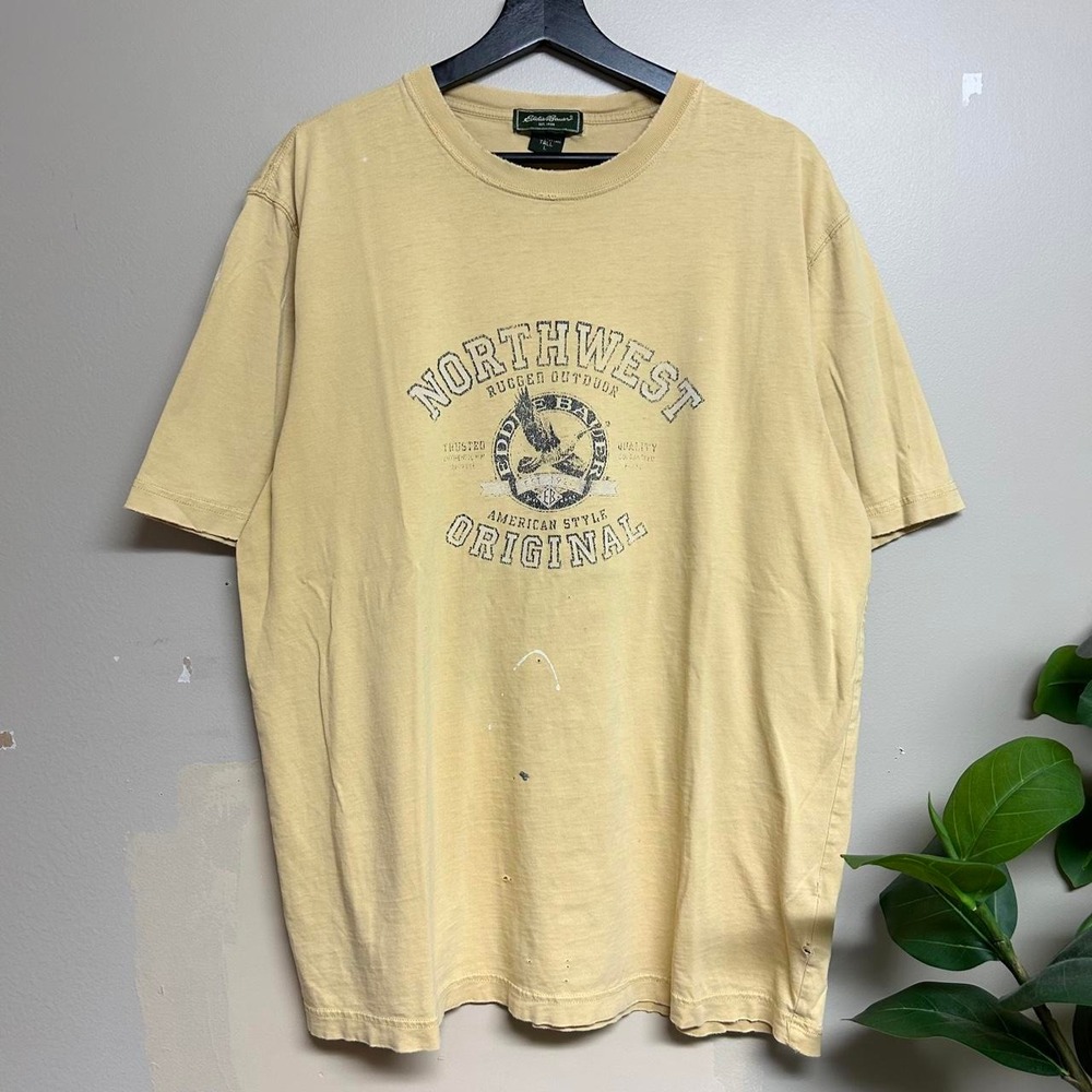 Eddie Bauer Northwest Outdoors Vintage 2000s Faded Yellow Graphic T-Shirt Mens L